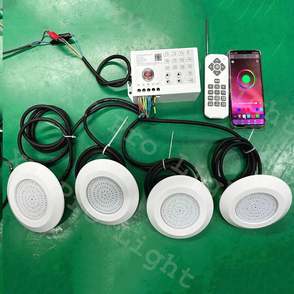 Lampe de piscine LED RGB 12W étanche IP68 avec Bluetooth et télécommande - LUMICONCEPT