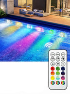 Lampe de piscine LED submersible rechargeable – IP68, 16 couleurs, télécommande 200FT & minuterie - LUMICONCEPT