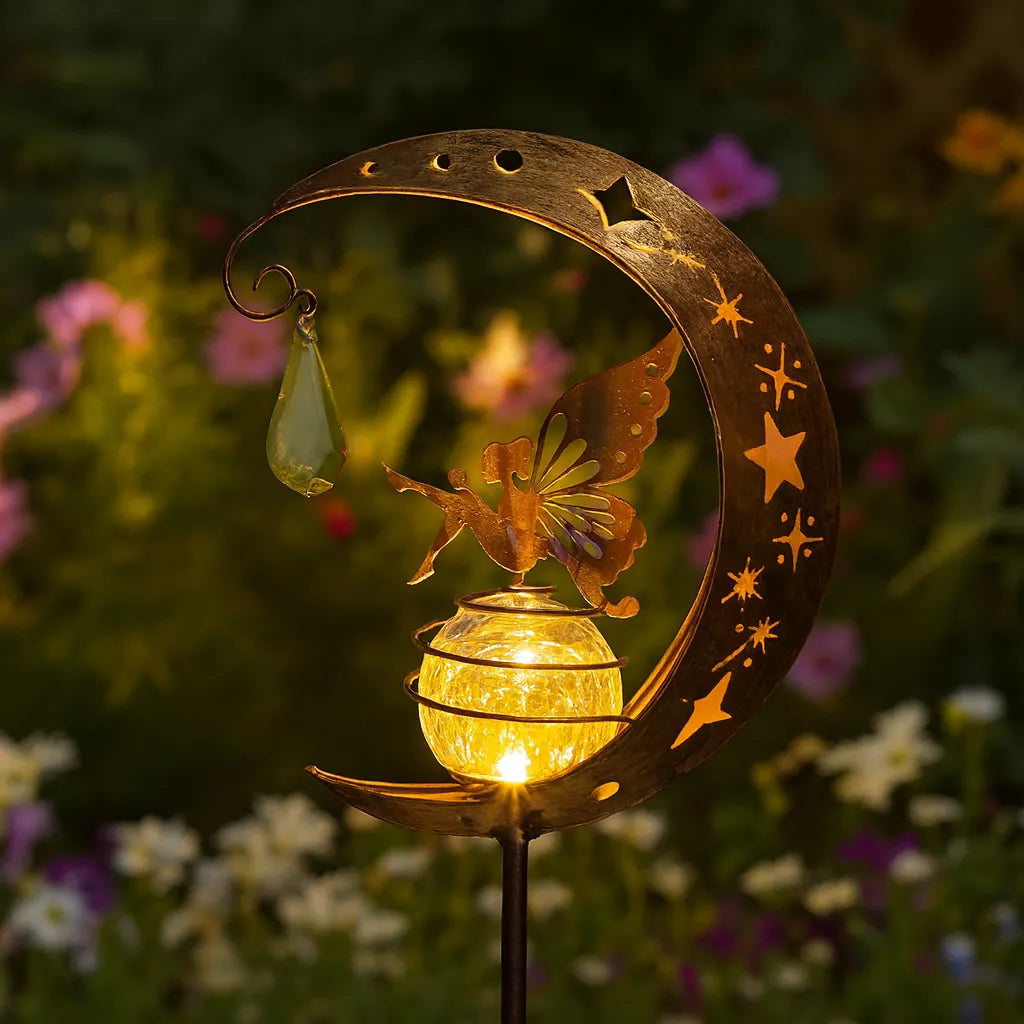 Lampe Solaire LED à Piquer – Étanche IP55, Boule Verre Craquelé avec Ange, Décoration Jardin et Allée (Lyra) LUMICONCEPT