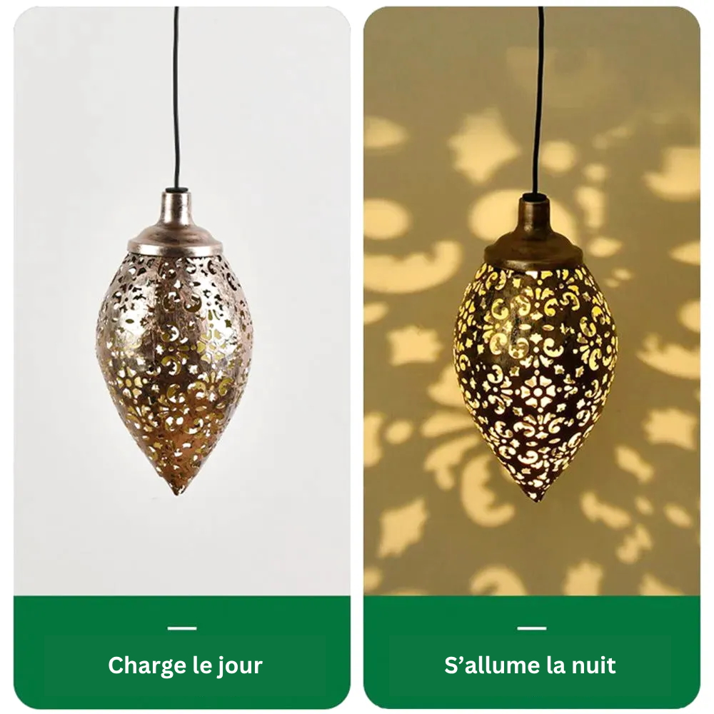 Lampe Solaire LED Suspendue – Étanche IP44, Design Fer Forgé Ajouré, Projection Lumineuse Jardin (Andromeda) - LUMICONCEPT