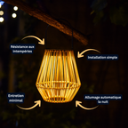 Lanterne Solaire en Rotin Étanche IP65 – Suspension ou Pose au Sol, Design Bambou Naturel (Phoenix) - LUMICONCEPT