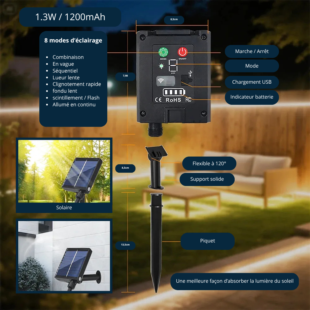 Bande LED Solaire Étanche IP68 – Flexible & Néon Décoratif Extérieur (Andromeda Blanc chaud) - LUMICONCEPT