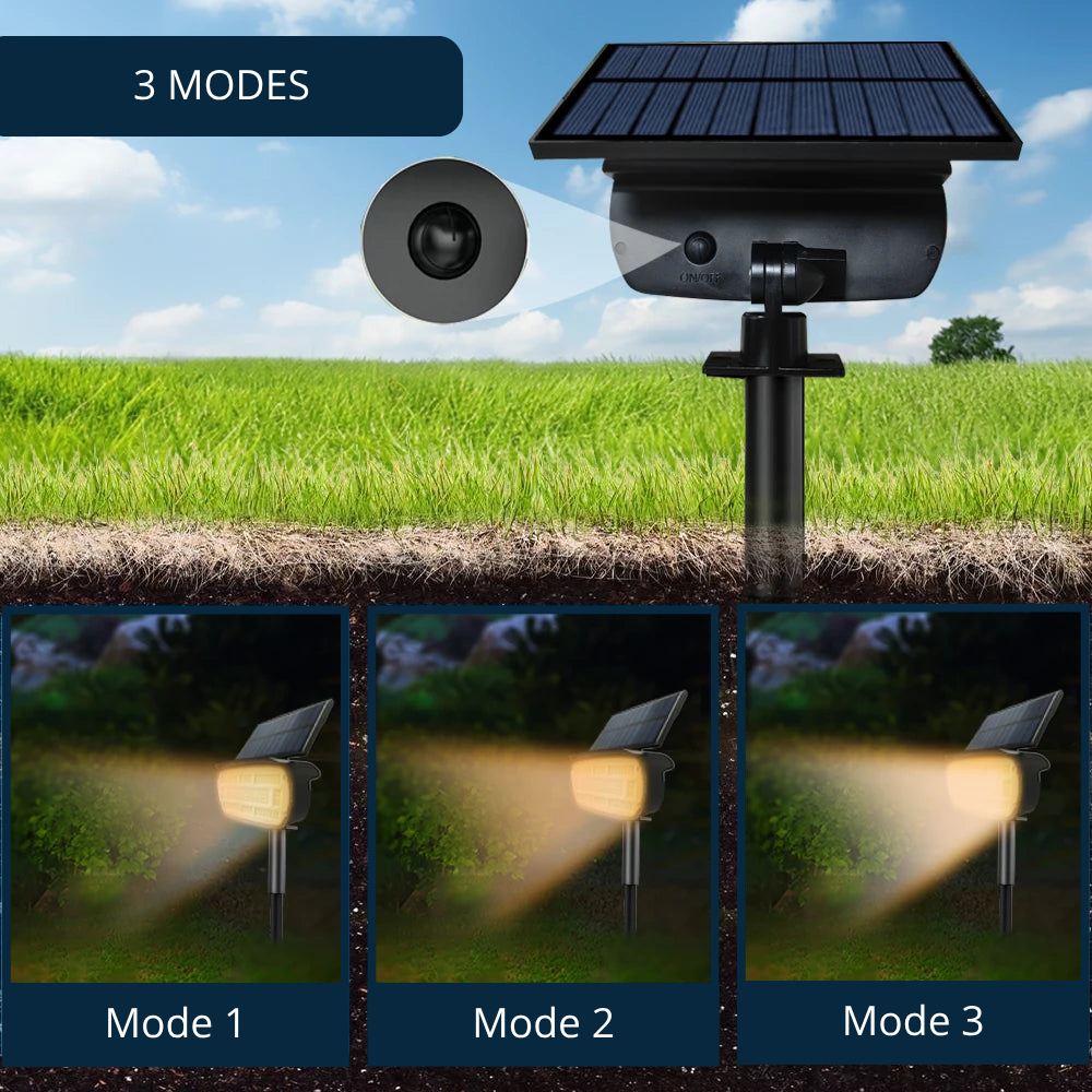 Projecteur Solaire LED 136 LED avec 3 Modes – Éclairage Extérieur Jardin & Allée, Étanche IP65 (Aquila) - LUMICONCEPT