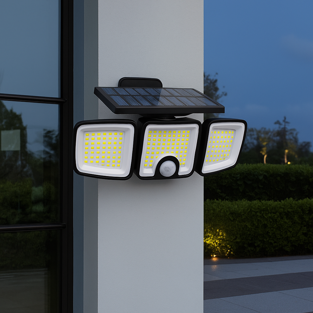 Projecteur Mural Solaire LED Extérieure – Étanche IP65, 3 Têtes Réglables, Détecteur de Mouvement, Éclairage Grand Angle 270° Super Lumineux (Hydra) LUMICONCEPT