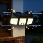 Projecteur Mural Solaire LED Extérieure – Étanche IP65, 3 Têtes Réglables, Détecteur de Mouvement, Éclairage Grand Angle 270° Super Lumineux (Hydra) - LUMICONCEPT