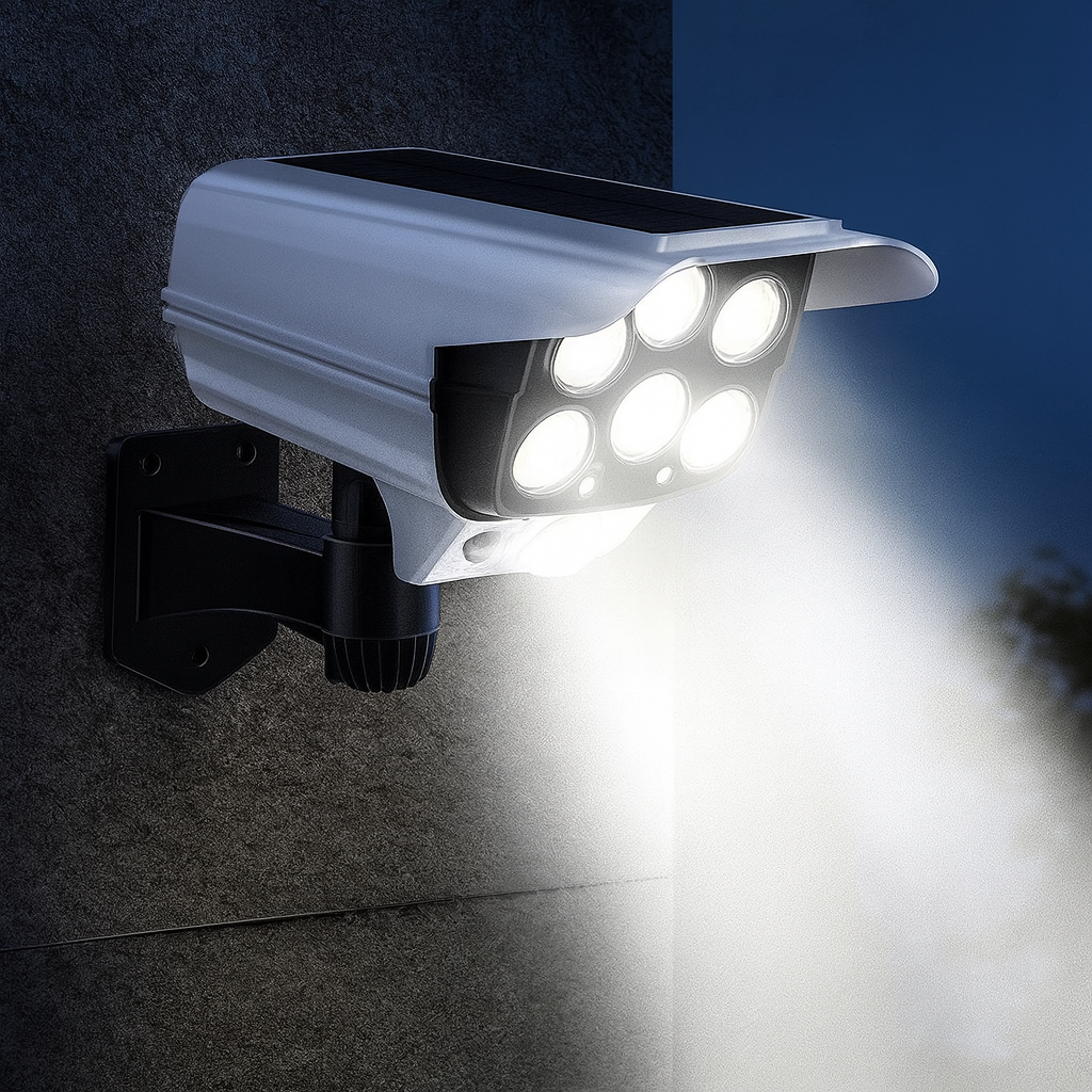 Projecteur Solaire 77 LED avec Capteur PIR – Étanche IP65, 3 Modes & Leurre Caméra de Sécurité (Auriga) LUMICONCEPT