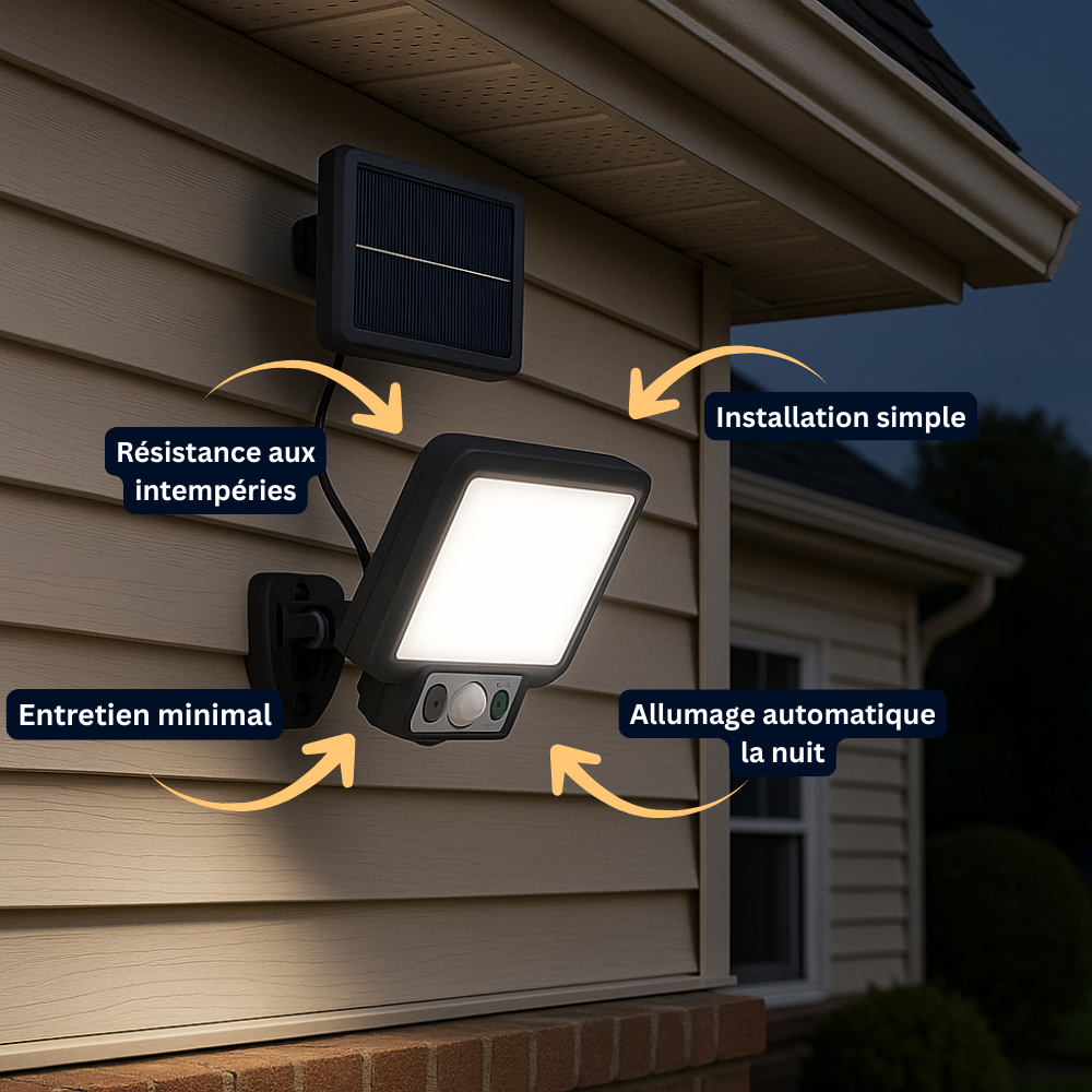 Projecteur Murale Solaire LED Fendue avec Capteur PIR – 3 Modes, Étanche IP65 pour Jardin et Sécurité Extérieure (Vega) - LUMICONCEPT