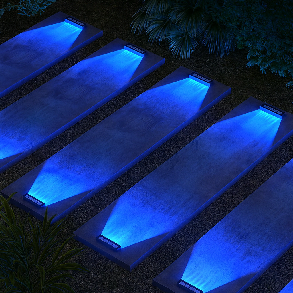 Lot de 4 Spots Solaires LED Bleu Extérieur IP68 pour Escaliers & Allées – Étanche IP68 (Hydra) LUMICONCEPT