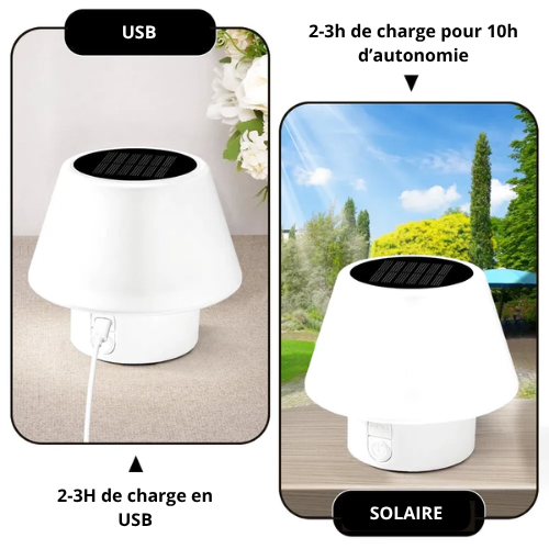 Lampe de Table Solaire Champignon LED avec 4 Modes & Recharge USB – Étanche IP65 (Orion) - LUMICONCEPT
